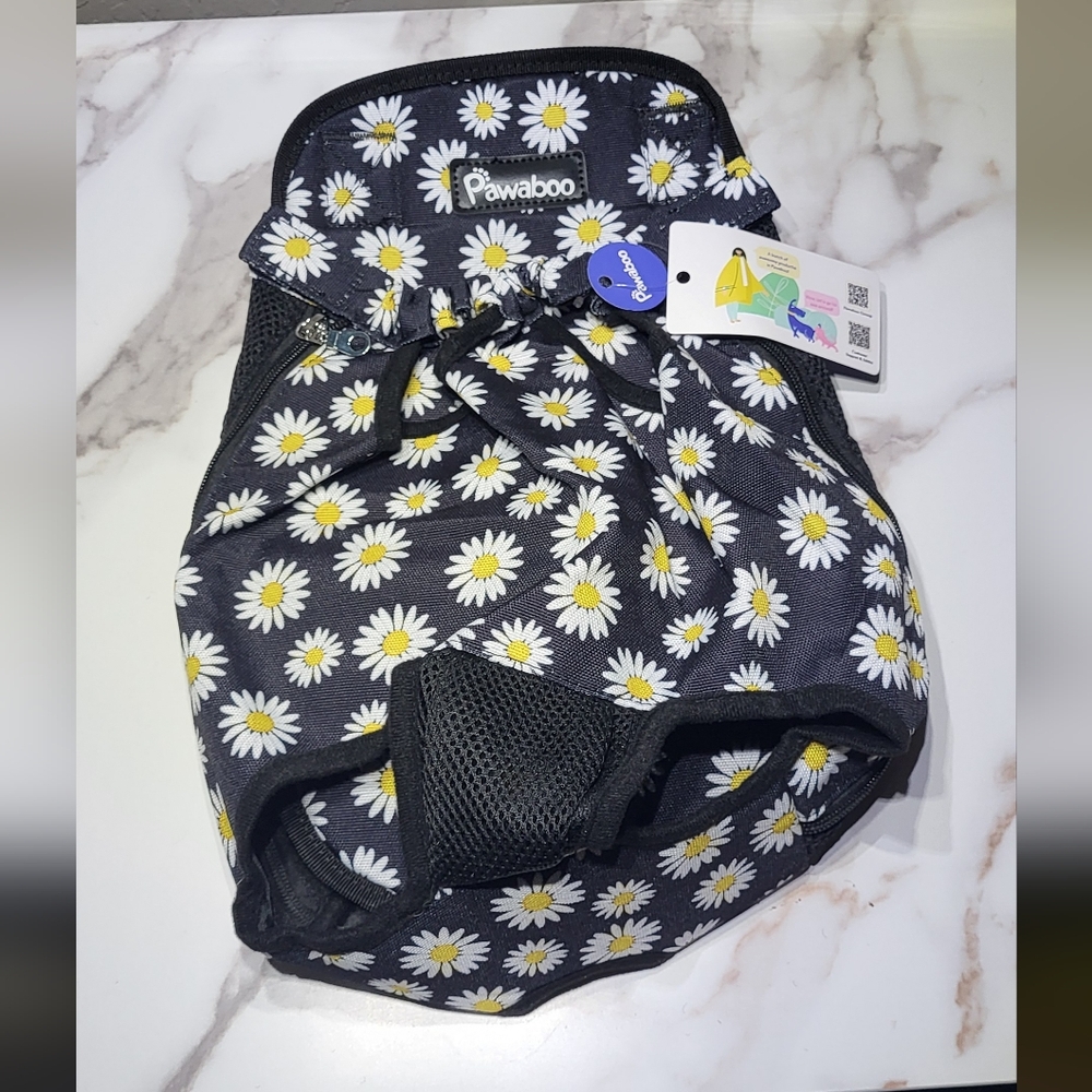 Pawaboo NWT Black Floral Daisy Print Pet Carrier Backpack Size Large (9-13lbs) - Picture 2 of 10